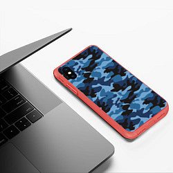 Чехол iPhone XS Max матовый Сине-черный камуфляж, цвет: 3D-красный — фото 2
