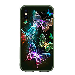 Чехол iPhone XS Max матовый Неоновые дикие бабочки, цвет: 3D-темно-зеленый