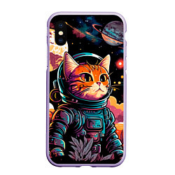 Чехол iPhone XS Max матовый Милый котик из космоса, цвет: 3D-светло-сиреневый