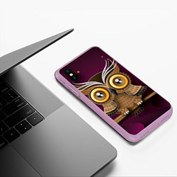 Чехол iPhone XS Max матовый Сова на фиолетовом фоне, цвет: 3D-сиреневый — фото 2