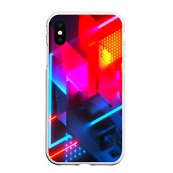 Чехол iPhone XS Max матовый Neon stripes color, цвет: 3D-белый