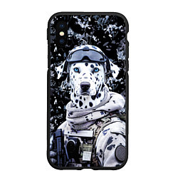 Чехол iPhone XS Max матовый Далматинец солдат спецназа, цвет: 3D-черный