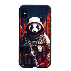 Чехол iPhone XS Max матовый Медведь панда солдат, цвет: 3D-черный