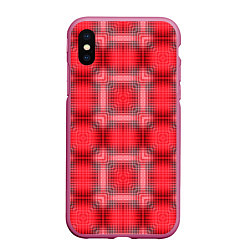Чехол iPhone XS Max матовый Красный с белым клетчатый узор