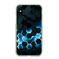 Чехол iPhone XS Max матовый Соты с подсветкой, цвет: 3D-салатовый