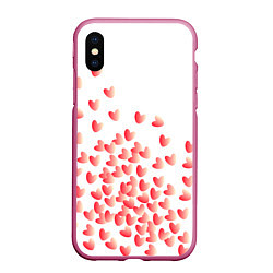 Чехол iPhone XS Max матовый Падающие сердечки, цвет: 3D-малиновый