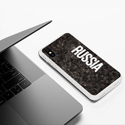 Чехол iPhone XS Max матовый Россия на фоне узора медного цвета, цвет: 3D-белый — фото 2
