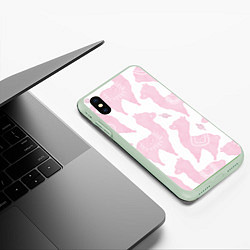 Чехол iPhone XS Max матовый Розовые альпаки - паттерн, цвет: 3D-салатовый — фото 2