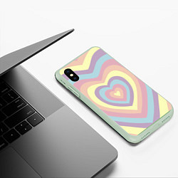 Чехол iPhone XS Max матовый Сердца пастельные оттенки, цвет: 3D-салатовый — фото 2
