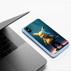 Чехол iPhone XS Max матовый Пикачу в стиле стимпанка нейросети, цвет: 3D-голубой — фото 2