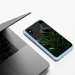 Чехол iPhone XS Max матовый Объемные черные и зеленые линии, цвет: 3D-голубой — фото 2