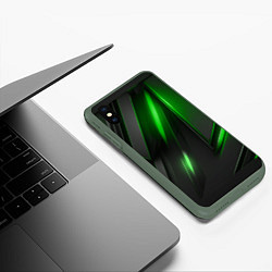 Чехол iPhone XS Max матовый Черные пластины с зеленым свечением, цвет: 3D-темно-зеленый — фото 2