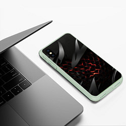 Чехол iPhone XS Max матовый Black and red abstract, цвет: 3D-салатовый — фото 2