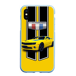 Чехол iPhone XS Max матовый Мощный маслкар Chevrolet Camaro 2010 года, цвет: 3D-голубой