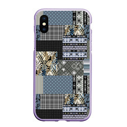 Чехол iPhone XS Max матовый Серо-оливковый паттерн в народном русском стиле, цвет: 3D-светло-сиреневый
