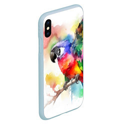 Чехол iPhone XS Max матовый Разноцветный акварельный попугай, цвет: 3D-голубой — фото 2