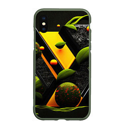 Чехол iPhone XS Max матовый Объемные зеленые листья, цвет: 3D-темно-зеленый