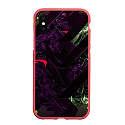 Чехол iPhone XS Max матовый Фиолетовая текстура с зелеными вставками, цвет: 3D-красный