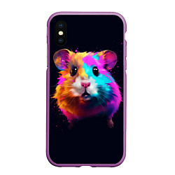 Чехол iPhone XS Max матовый Хомяк в неоновых красках, цвет: 3D-фиолетовый