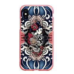 Чехол iPhone XS Max матовый Irezumi style: девушка и синие узоры, цвет: 3D-баблгам