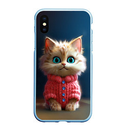 Чехол iPhone XS Max матовый Котик в розовом свитере, цвет: 3D-голубой