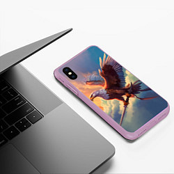 Чехол iPhone XS Max матовый Орел с мечом в облаках на закате, цвет: 3D-сиреневый — фото 2