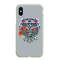 Чехол iPhone XS Max матовый Welcome to Russia - футбол, цвет: 3D-салатовый