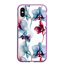 Чехол iPhone XS Max матовый Голубая орхидея акварель - паттерн, цвет: 3D-фиолетовый