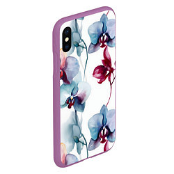 Чехол iPhone XS Max матовый Голубая орхидея акварель - паттерн, цвет: 3D-фиолетовый — фото 2