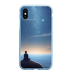 Чехол iPhone XS Max матовый Мальчик, космос и море, цвет: 3D-голубой
