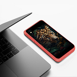Чехол iPhone XS Max матовый Леопард фотореализм, цвет: 3D-красный — фото 2