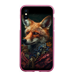 Чехол iPhone XS Max матовый Рыжий лис, цвет: 3D-малиновый