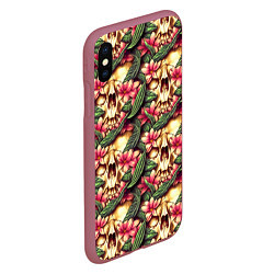 Чехол iPhone XS Max матовый Черепа среди розовых цветов, цвет: 3D-малиновый — фото 2