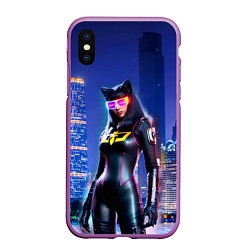 Чехол iPhone XS Max матовый Cat girl on the background of a megalopolis