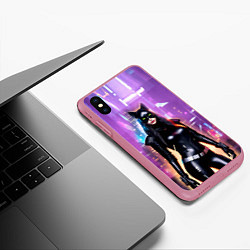 Чехол iPhone XS Max матовый Девушка-кошка - киберпанк, цвет: 3D-малиновый — фото 2