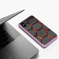 Чехол iPhone XS Max матовый Металлические плиты и лава, цвет: 3D-сиреневый — фото 2