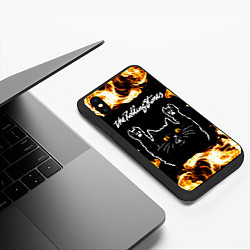 Чехол iPhone XS Max матовый Rolling Stones рок кот и огонь, цвет: 3D-черный — фото 2