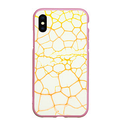 Чехол iPhone XS Max матовый Жёлтые разломы, цвет: 3D-розовый