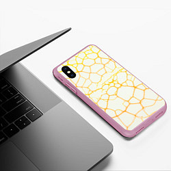 Чехол iPhone XS Max матовый Жёлтые разломы, цвет: 3D-розовый — фото 2