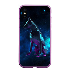 Чехол iPhone XS Max матовый Киберпанк Волк, цвет: 3D-фиолетовый