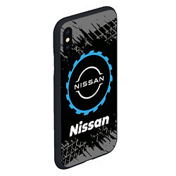 Чехол iPhone XS Max матовый Nissan в стиле Top Gear со следами шин на фоне, цвет: 3D-черный — фото 2