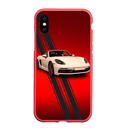Чехол iPhone XS Max матовый Немецкий спортивный автомобиль Porsche, цвет: 3D-красный