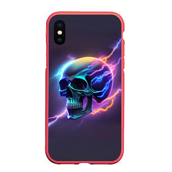 Чехол iPhone XS Max матовый Череп с молниями, цвет: 3D-красный