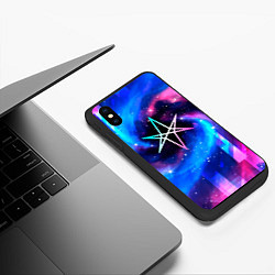 Чехол iPhone XS Max матовый Bring Me the Horizon неоновый космос, цвет: 3D-черный — фото 2