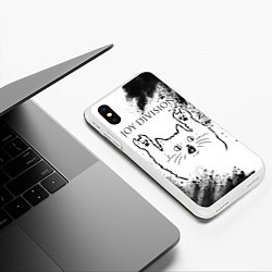 Чехол iPhone XS Max матовый Joy Division рок кот на светлом фоне, цвет: 3D-белый — фото 2