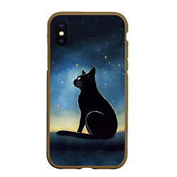 Чехол iPhone XS Max матовый Черный кот и звезды - акварель, цвет: 3D-коричневый