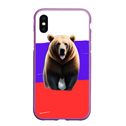 Чехол iPhone XS Max матовый Медведь на флаге, цвет: 3D-фиолетовый
