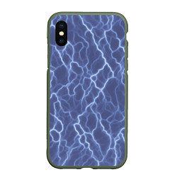 Чехол iPhone XS Max матовый Электрический разряд на голубом фоне, цвет: 3D-темно-зеленый