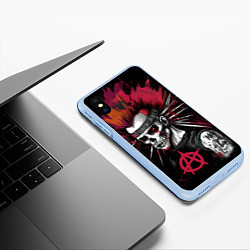 Чехол iPhone XS Max матовый Скелет панк анархист, цвет: 3D-голубой — фото 2