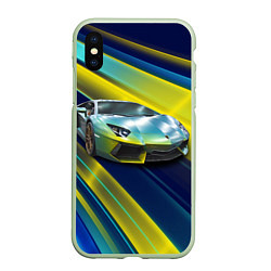 Чехол iPhone XS Max матовый Суперкар Lamborghini Reventon, цвет: 3D-салатовый